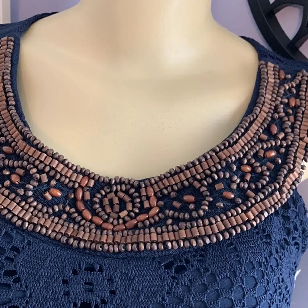 Navy Beaded Cocktail Party Formal Special Occasion Dress 4